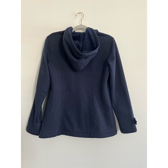 Market & Spruce Navy Toggle Fleece Jacket Faux Fur Lined Hood Small - Picture 5 of 5